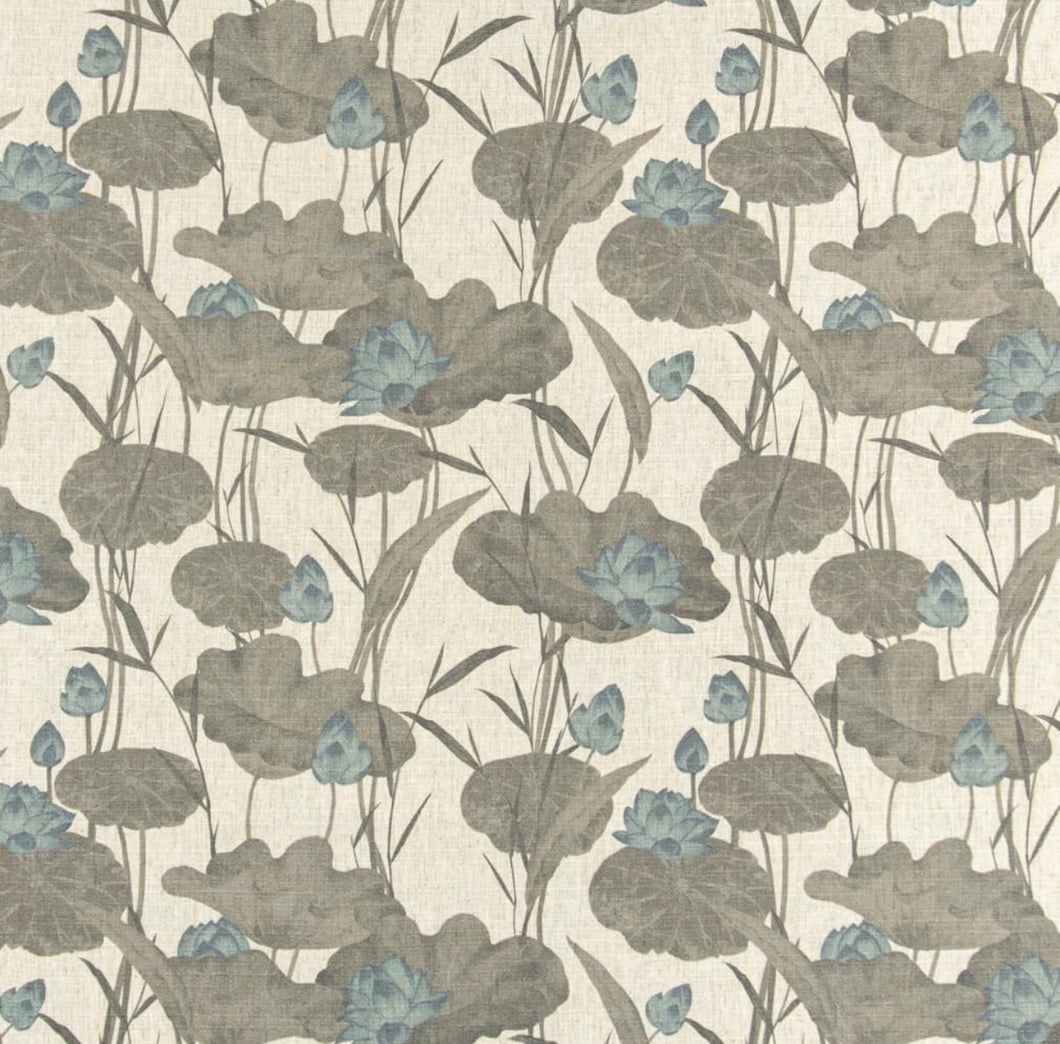 Water & Stain Resistant Cream Beige Blue Grey Teal Floral Lotus Upholstery Drapery Fabric CF