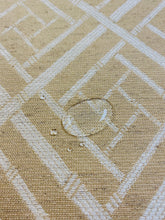 Load image into Gallery viewer, Designer Camel Beige Fret Geometric Trellis Water &amp; Stain Resistant Upholstery Drapery Fabric WHS 3626