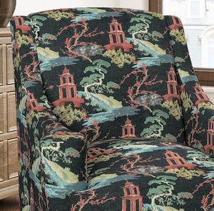 Stain Resistant Black Red Teal Green Chinoiserie Asian Upholstery Drapery Fabric CF