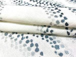 Cowtan & Tout Aventura Cream Aqua Navy Blue Embroidered Abstract Linen Drapery Fabric