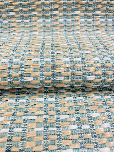 Designer Seafoam Beige White Raffia MCM Mid Century Modern Tweed Upholstery Fabric STA 3259