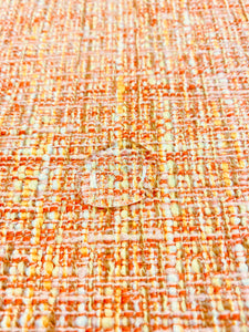 Designer Indoor Outdoor Water & Stain Resistant Coral Peach Yellow Cream Tweed Upholstery Fabric WHS 3523