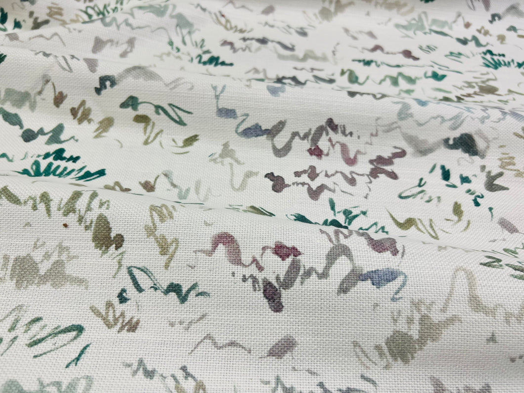 Kelly Ventura Canopy Moss Abstract cheapest Ivory Green Teal Mauve Linen Cotton Upholstery Drapery Fabric STA1882