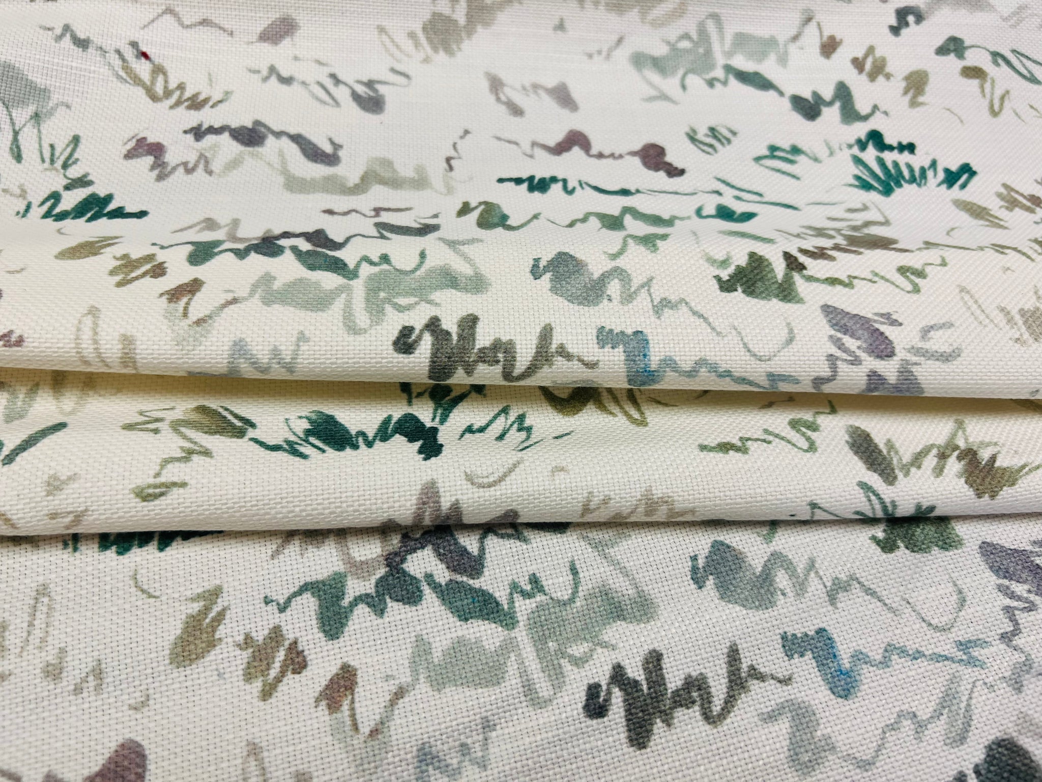 Kelly Ventura Canopy Moss Abstract cheapest Ivory Green Teal Mauve Linen Cotton Upholstery Drapery Fabric STA1882