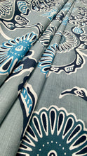 Load image into Gallery viewer, Quadrille China Seas Floral Grey White Navy Blue Linen Cotton Floral Upholstery Drapery Fabric STA 3333