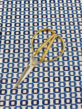 Load image into Gallery viewer, Designer Water &amp; Stain Resistant Navy French Blue Cream Geometric Upholstery Drapery Fabric STA 3193