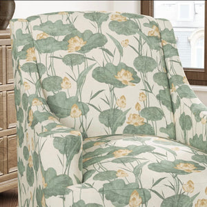 Stain Resistant Beige Cream Green Lotus Floral Upholstery Drapery Fabric CF