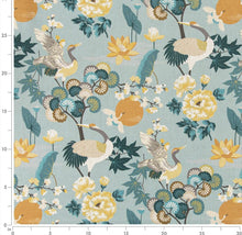 Load image into Gallery viewer, Stain Resistant Teal Blue Green Grey Chinoiserie Crane Bird Upholstery Drapery Fabric CF