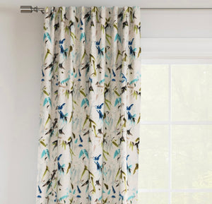 Stain Resistant Cream Blue Green Turquoise Floral Bird Upholstery Drapery Fabric CF