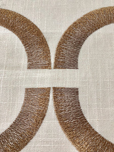 Introspective Embroidered Brown Geometric Cotton Linen Drapery Fabric / Chestnut