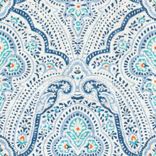 Load image into Gallery viewer, Cotton Linen Cream Navy Blue Turquoise Orange Upholstery Drapery Fabric FB