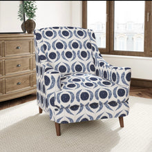 Load image into Gallery viewer, Heavy Duty Beige Cream Tael Navy Blue Floral Medallion Trapestry Upholstery Fabric CF
