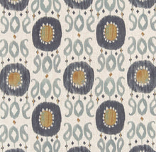 Load image into Gallery viewer, Stain Resistant Seafoam Grey Mustard Cream Ikat Upholstery Drapery Fabric CF