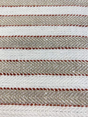 Designer Linen Cream Taupe Red Ticking Stripe Water & Stain Resistant Upholstery Fabric WHS 3535