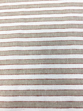 Load image into Gallery viewer, Designer Linen Cream Taupe Red Ticking Stripe Water &amp; Stain Resistant Upholstery Fabric WHS 3535