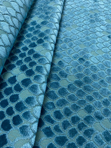 1.75 Yds Schumacher Esther Peacock Blue Art Deco Velvet Upholstery Fabric STA 3343