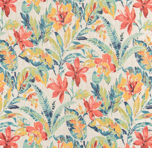 Stain Resistant Cream Teal Green Coral Floral Upholstery Drapery Fabric CF