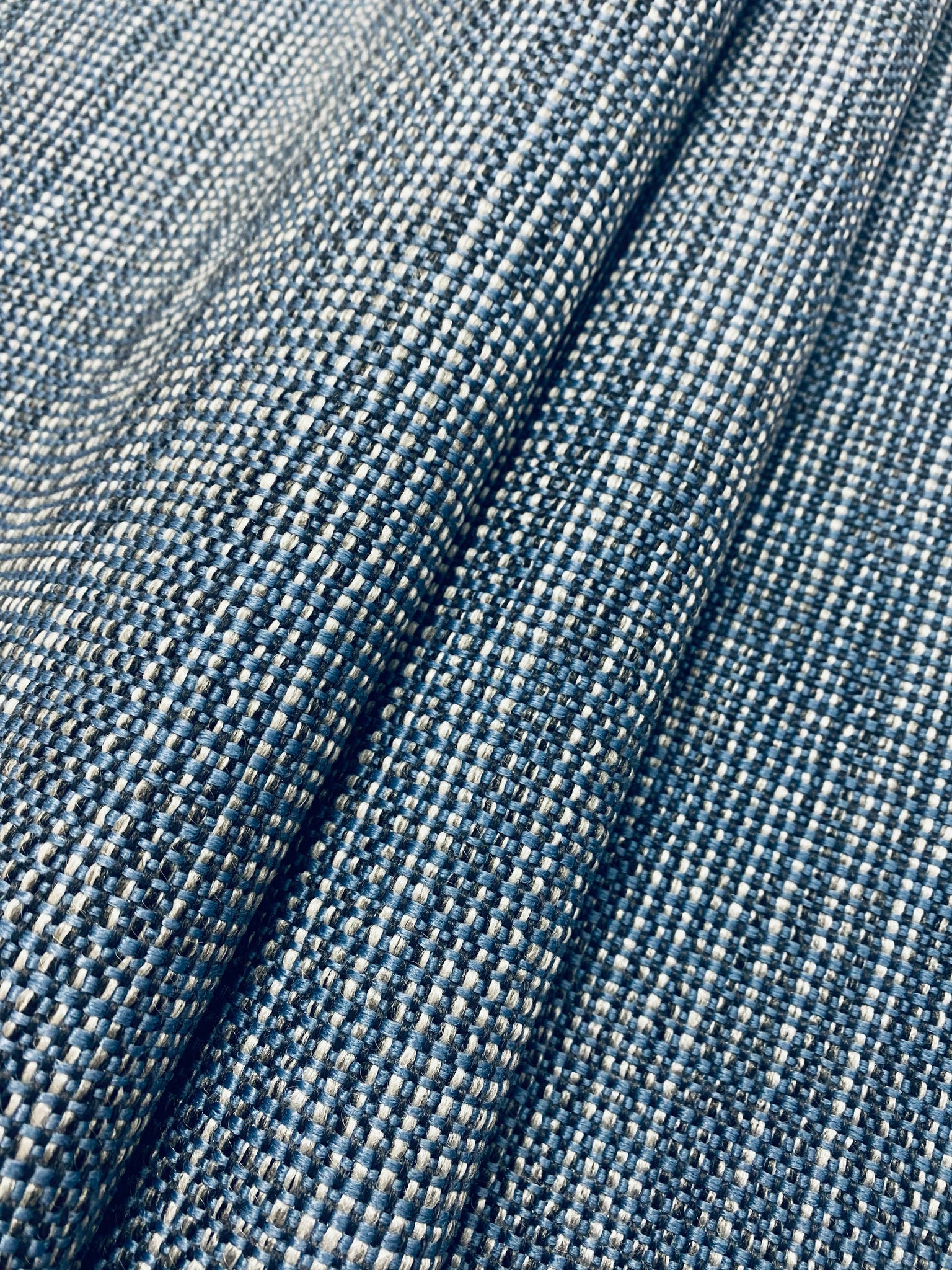 Designer Wool store Linen Navy Denim Blue MCM Mid Century Modern Tweed Heavy Duty Upholstery Fabric WHS1198