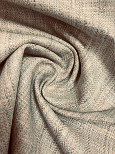 Designer Seafoam Green Aqua Blue Linen Herringbone MCM Mid Century Modern Upholstery Fabric WHS 3837