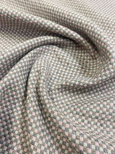 Sunbrella Gingham Blush Medium Weight Basketweave Water & Stain Resistant Indoor Outdoor Woven Grey Rose Pink Upholstery Fabric WHS 3728