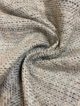 Load image into Gallery viewer, Designer Water &amp; Stain Resistant Taupe Brown Teal Herringbone MCM Mid Century Modern Chenille Upholstery Fabric WHS 3980