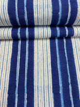 Load image into Gallery viewer, John Robshaw Vintage Nautical Stripe Navy Blue White Linen Upholstery Drapery Fabric WHS 4179