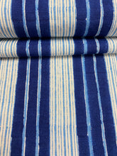 John Robshaw Vintage Nautical Stripe Navy Blue White Linen Upholstery Drapery Fabric WHS 4179