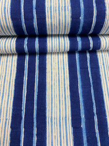 John Robshaw Vintage Nautical Stripe Navy Blue White Linen Upholstery Drapery Fabric WHS 4179
