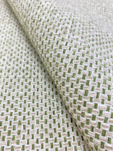 Load image into Gallery viewer, Designer Water &amp; Stain Resistant Lime Green Cream Beige MCM Mid Century Modern Woven Upholstery Fabric WHS 3694