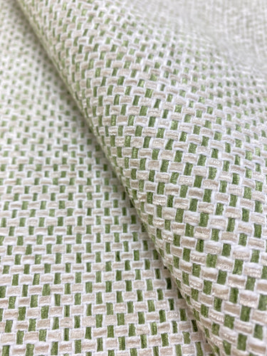 Designer Water & Stain Resistant Lime Green Cream Beige MCM Mid Century Modern Woven Upholstery Fabric WHS 3694
