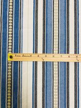 Load image into Gallery viewer, Designer Cotton Off White Grey Blue Embroidered Nautical Stripe Upholstery Drapery Fabric STA 3433
