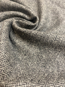 Designer Wool Water & Stain Resistant MCM Mid Century Modern Herringbone Charcoal Grey Upholstery Fabric WHS 3911