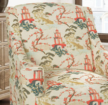 Load image into Gallery viewer, Stain Resistant Aqua Blue Cream Red Green Chinoiserie Asian Upholstery Drapery Fabric CF