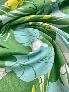Schumacher Sea Grapes Palm Green Aqua Blue Yellow White Linen Tropical Upholstery Drapery Fabric STA 3351