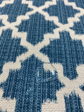 Load image into Gallery viewer, 1.3 Yard of French Blue Off White Trellis Geometric Indoor Outdoor Water &amp; Stain Resistant Upholstery Drapery Fabric WHS 3123