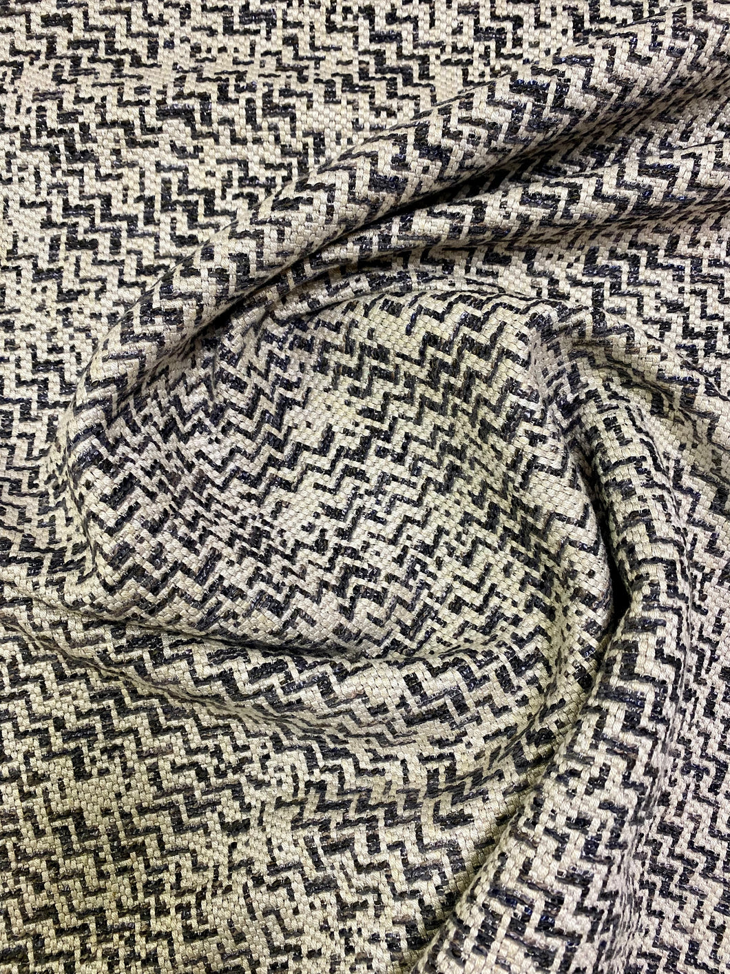 Jane Churchill Small Ric Rac Charcoal Grey Woven Jute Linen Geometric MCM Upholstery Fabric WHS 3434