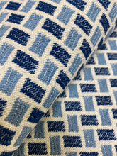 Load image into Gallery viewer, 1.3 Yard Brunschwig &amp; Fils Briquetage Indoor Outdoor Water Stain Resistant Geometric French Blue Navy Upholstery Fabric WHS 3617