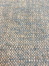 Load image into Gallery viewer, Designer Wool Water &amp; Stain Resistant Teal Blue Cream Grey MCM Mid Century Modern Tweed Upholstery Fabric WHS 3969