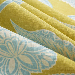 Linen Cotton Floral Chartreuse Green Aqua Blue Cream Upholstery Drapery Fabric FB