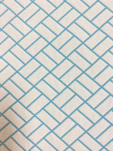 Off White Blue Trellis Drapery Fabric, Fabric Bistro, Columbia