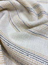 Load image into Gallery viewer, Designer Cream Mustard Black Nautical Stripe Water &amp; Stain Resistant Upholstery Fabric WHS 3461