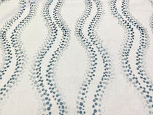 Load image into Gallery viewer, Cowtan &amp; Tout Aventura Cream Aqua Navy Blue Embroidered Abstract Linen Drapery Fabric