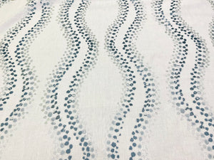 Cowtan & Tout Aventura Cream Aqua Navy Blue Embroidered Abstract Linen Drapery Fabric