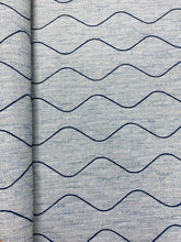 Load image into Gallery viewer, 1.25 Yard Designer Navy Blue Teal Green Cream MCM Mid Century Modern Tweed Embroidered Water Resistant Upholstery Drapery Fabric WHS 3450