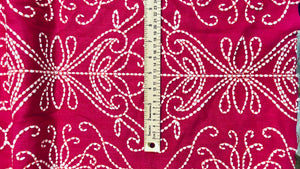 Designer Hot Pink White Embroidered Floral Linen Drapery Fabric STA 3149