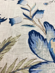La Belle Cream Green Blue Floral Tropical Palm Tree Rayon Linen Water & Stain Resistant Drapery Fabric/ Porcelain STA 3883