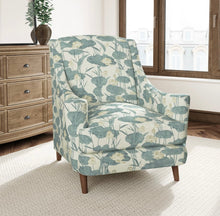 Load image into Gallery viewer, Stain Resistant Beige Teal Blue Lotus Floral Upholstery Drapery Fabric CF