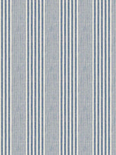 Load image into Gallery viewer, Linen Cotton French Blue Cream Nautical Stripe Upholstery Fabric FB