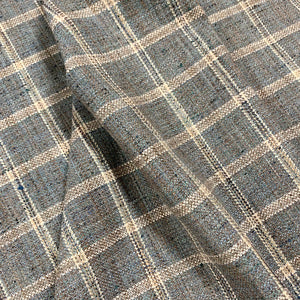 Brown Blue Cream Grey Plaid Check Upholstery Fabric MGF