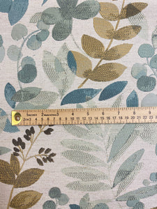 1.6 Yard Teal Beige Olive Floral Botanical Water & Stain Resistant Upholstery Fabric WHS 3758